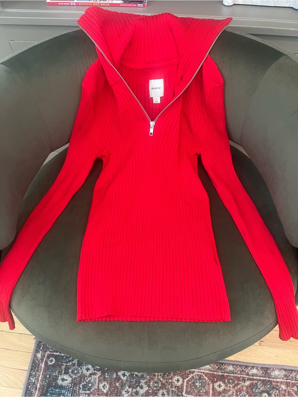Anthropologie Maeve Ribbed Cowl Neck Half-Zip Sweater